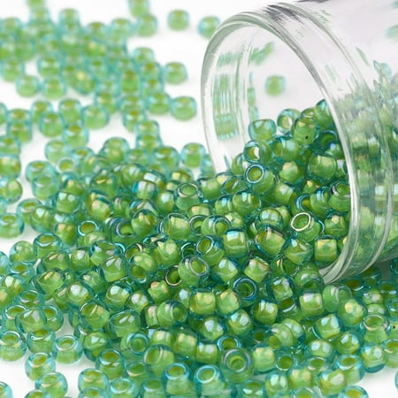 TOHO 8/0 Round Beads Japanese Seed Beads (307) Inside Color Aqua/Opaque Yellow Lined 3mm Hole: 1mm about 1110pcs/50g