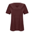 thumbnail image 3 of Women's Solid V-Neck Casual Short Sleeve T-Shirt - Soft Cotton Blend, Versatile Everyday Top, 3 of 4