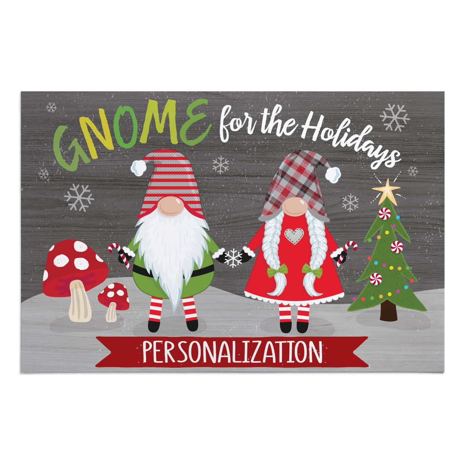 Personalized Planet 27x18 Gnome For The Holidays Christmas Doormat with Custom Family Name Printed on Colorful Rectangular 1/8” Thick Non Slip Mat for Kitchen Hallway Deck or Porch