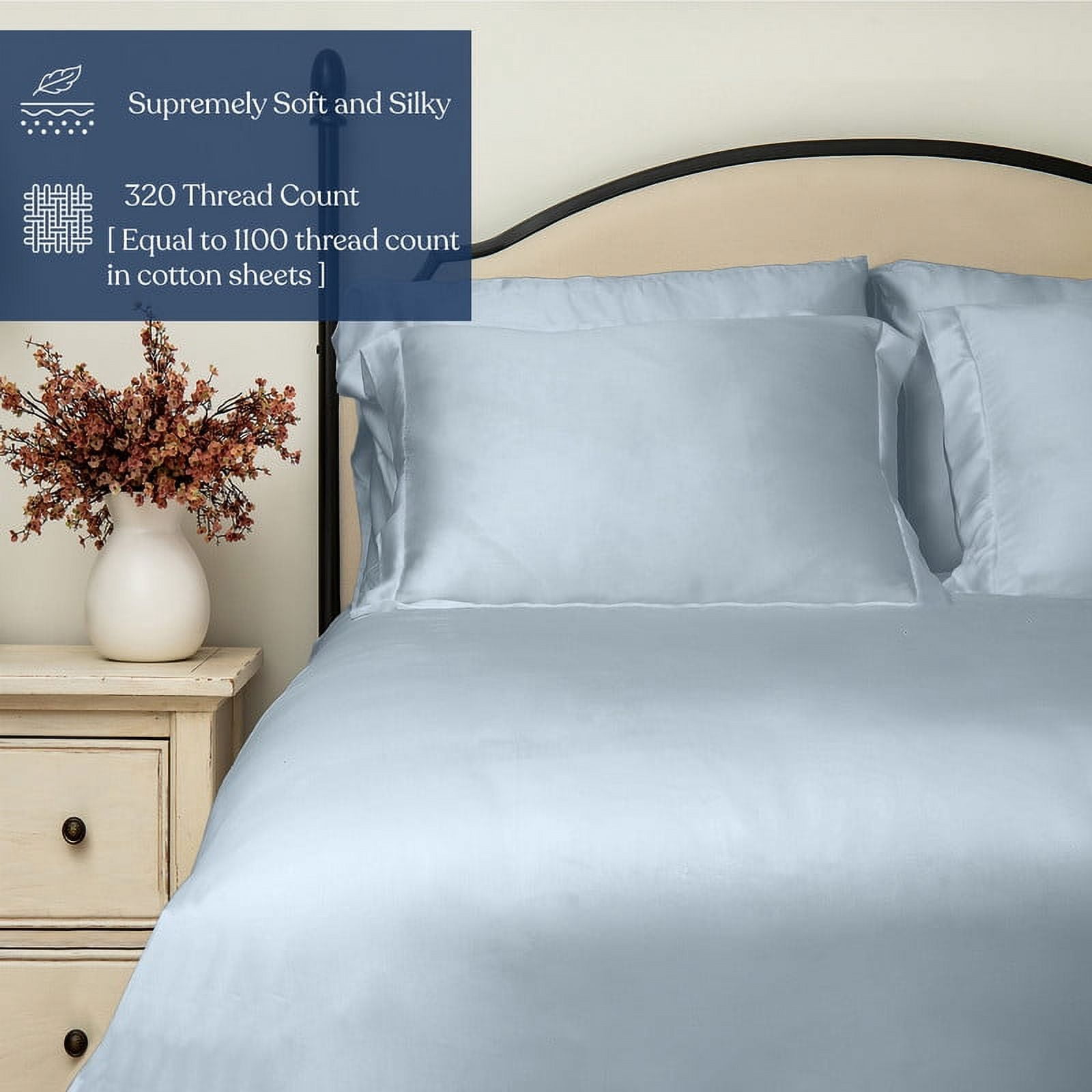 Delara 100% Eucalyptus Lyocell Tencel Bedding Sheet Bundle, King 7-Piece Set, Cooling, Silky Soft, Breathable Sheets, Light Blue