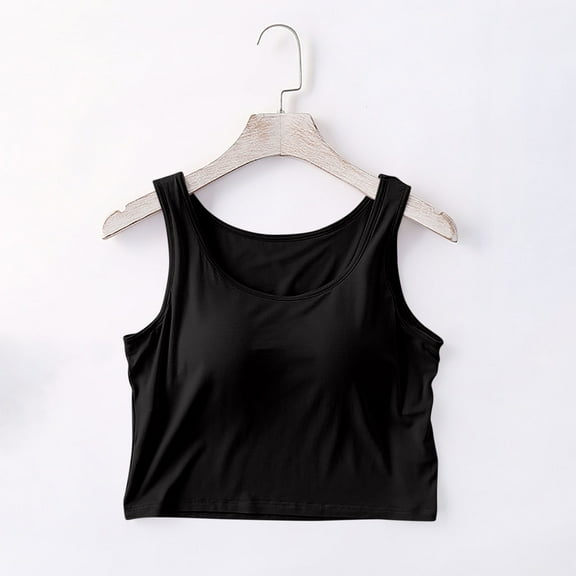 UVEASISHA Tank Tops with Built in Bra for Women Modal Camisole with Chest Pad Bottom Cami Tanks Summer Yoga Sports Crop Tops Black XXXL
