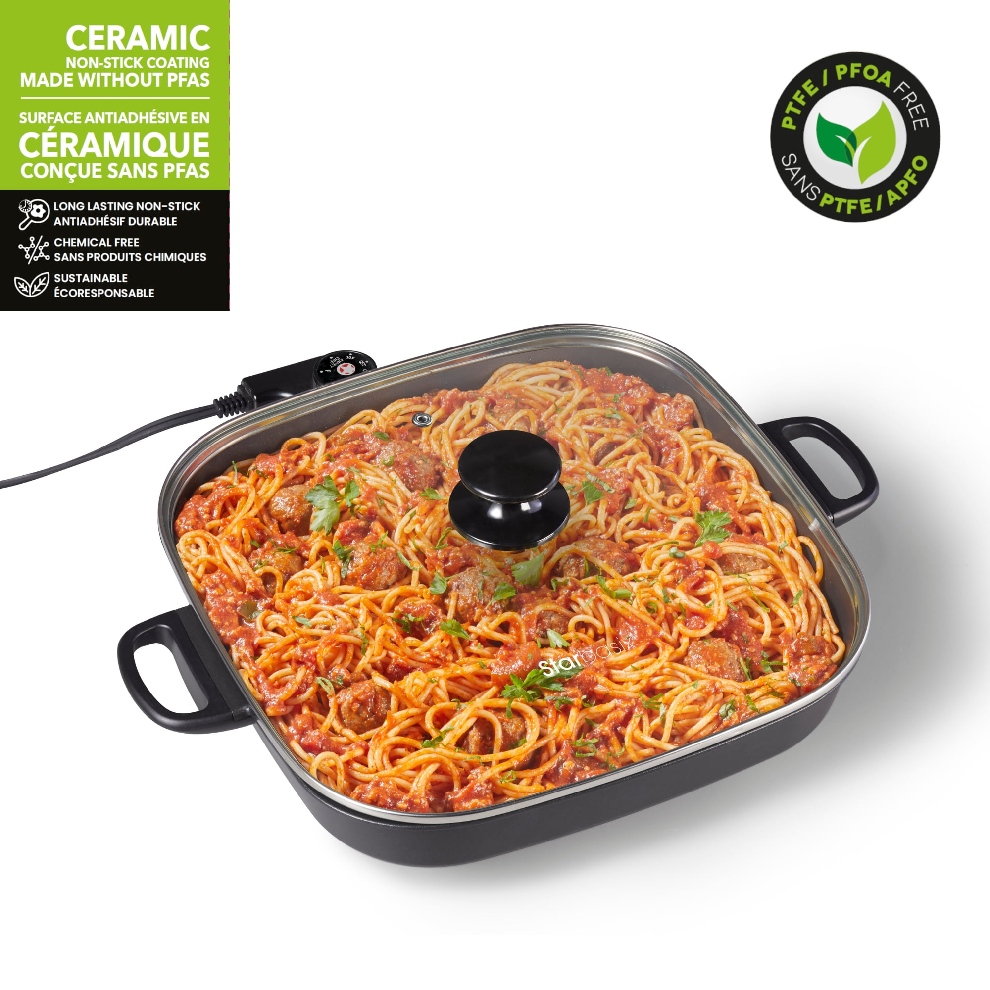 Starbasix Electric Skillet - 12" x 12", Ceramic Coating