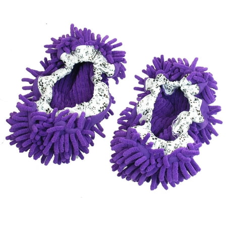 Dust Floor Cleaning Purple Microfiber Stretchy Cuff Foot Mop Slippers Shoes