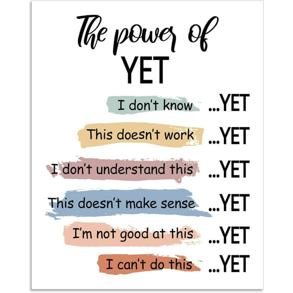 1 Pc Menal Htealth Poster Paper 10x8inch(25.5x20.5cm) Colorful the Power of yet Positive Wall Art Unframed Growth Mindset Art Print for Classroom Office Home Dorm Wall Decor DIY
