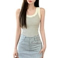 thumbnail image 2 of JGGSPWM Womens Sleeveless Ribbed Tank Tops Summer Round Neck Slim Fit Striped Print Top Casual T Shirts Clothes White L, 2 of 9