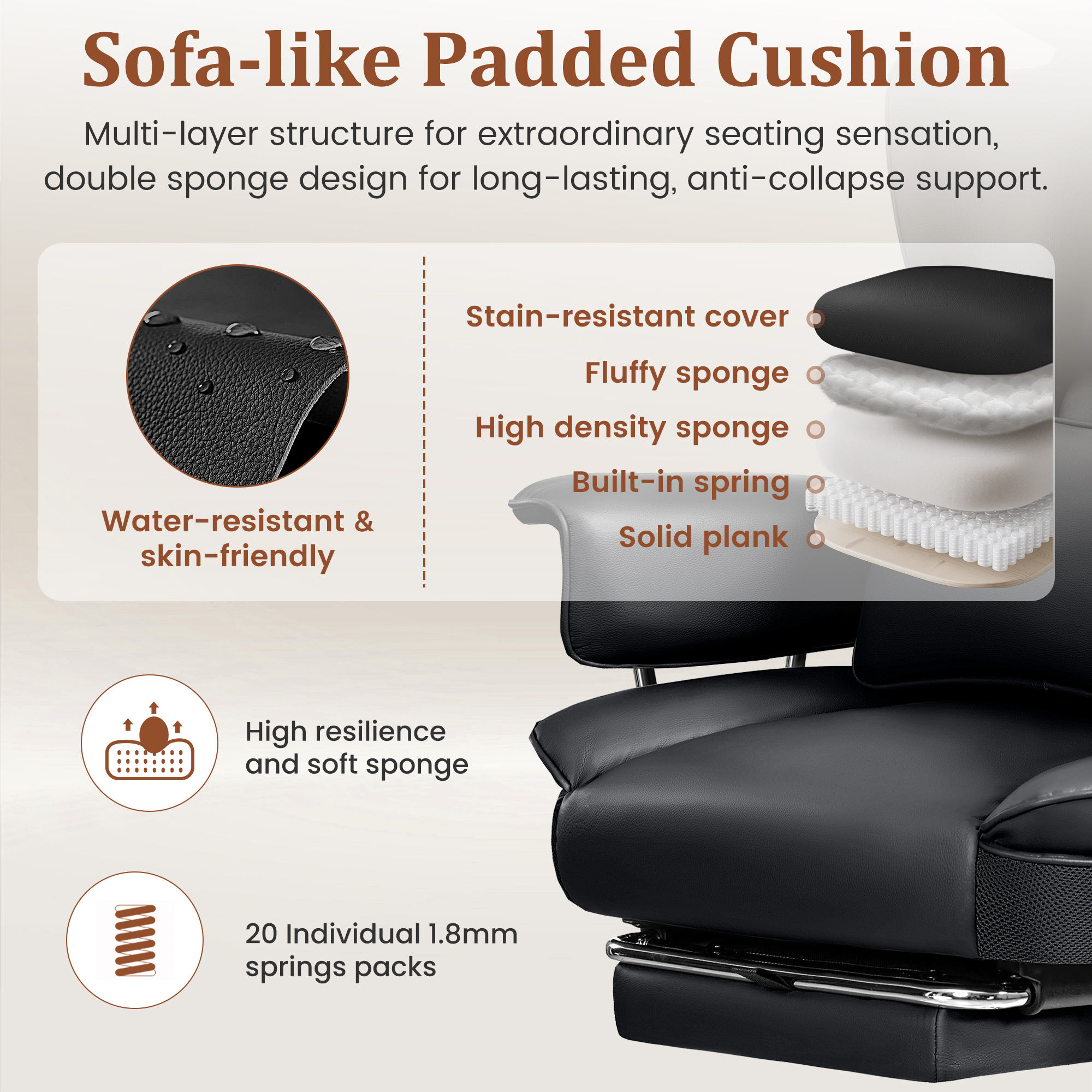 Coolhut Big and Tall Office Chair 500 lbs, Black photo 6