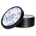 thumbnail image 1 of Silicone Non-Slip Drink Coasters with Removable Printed Absorbent Felt Pad - Set of 4 - Blue Flower Line Art, 1 of 3