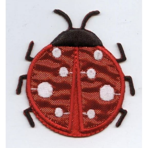 Large - Red Satin Ladybug - Iron On Embroidered Applique Patch