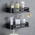 thumbnail image 1 of Estantes de baño Yeegout sin perforaciones con ganchos extraíbles, organizador de ducha adhesivo de aluminio (cuadrado negro), 1 of 5