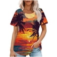 thumbnail image 2 of Ayolanni Pleated Womens T Shirts Scoop Neck Short Sleeve Casual Tropical Print Blouse Fitted Beach Shirts Dressy Tops for Women Orange M, 2 of 6