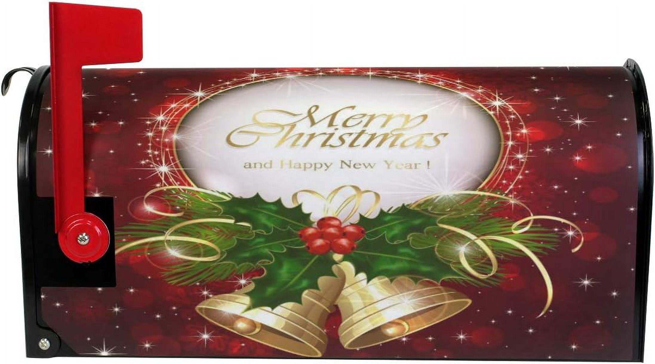 Christmas Bells and Holly Berries Magnetic Mailbox Cover Standard Size for Garden Yard Outdoor Decorations-18 x 20.8"