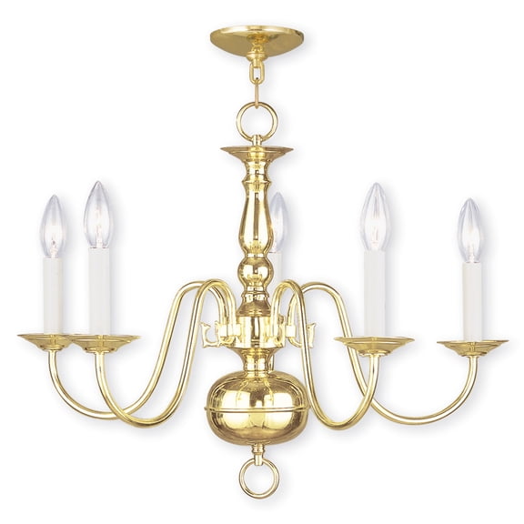 5 Light Polished Brass Chandelier with Steel base material