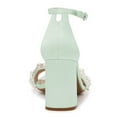 thumbnail image 5 of FSJ Women Graceful Chunky Heel Round Open Toe Sandals Single Buckle Strap Pearl Rhinestones Decor Pumps Wedding Party Shoes Size 16 Mint Green, 5 of 5