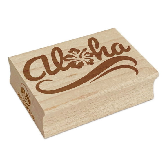 Aloha with Hibiscus Flower Hawaii Rectangle Rubber Stamp Stamping Scrapbooking Crafting - Small 1.7in