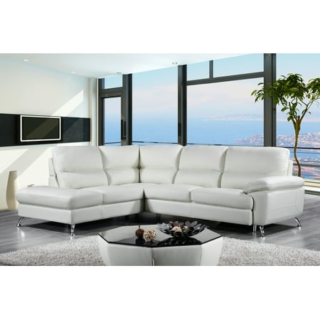 Cortesi Home Contemporary Miami Genuine Leather Sectional Sofa With Left Facing Chaise Lounge Cream 80 X98
