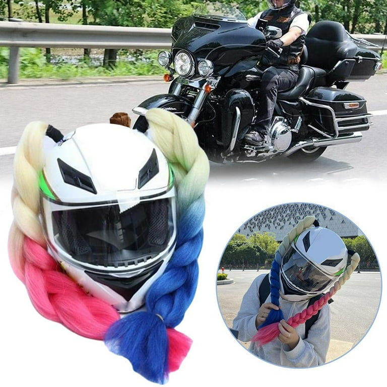 bike helmets for high ponytails 3T-SISTER Helmet Pigtails Motorcycle Helmet Ponytail Braids Helmet Synthetic Hair with Suction Cup Decoration 2PCS 14inch Pink Color ( Helmet not Included) : Automotive now twist the loop and feed the ends in the loop once again Blarkrus Funny Helmet Pigtail Motorcycle