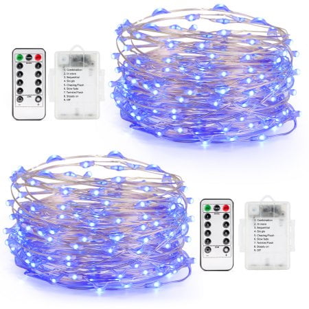 Led Battery Operated Timer String Lights Warm White Kohree Fairy String Lights Battery Operated Waterproof 50 LED Blue String Lights 16.4FT with Remove Control 2 Set ()