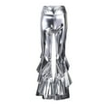 thumbnail image 4 of shqvo Womens Bell Bottom Metallic Pants Sparkly Sequins Pants Leather Shiny 122s Disco Flare Pants Rave Party Disco Dance Flare Club Wear Mardi Gras Outfit for Women, 4 of 7