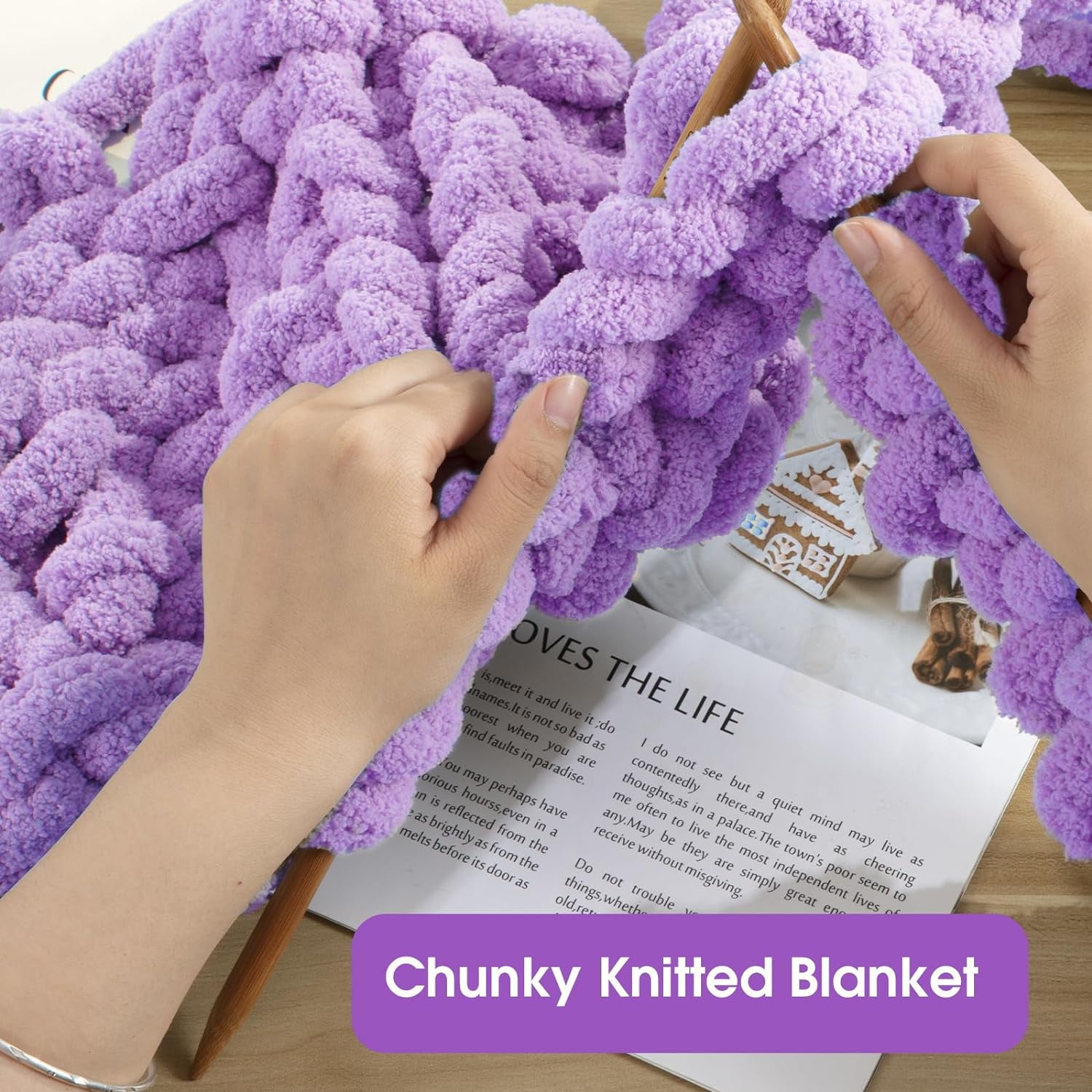 Purple Chunky Chenille Yarn for Crocheting, Bulky Thick Fluffy Yarn for Knitting,Super Bulky Chunky Yarn for Hand Knitting Blanket, Soft Plush Yarn, 2 Jumbo Pack (27 yds,8 oz Each Skein)