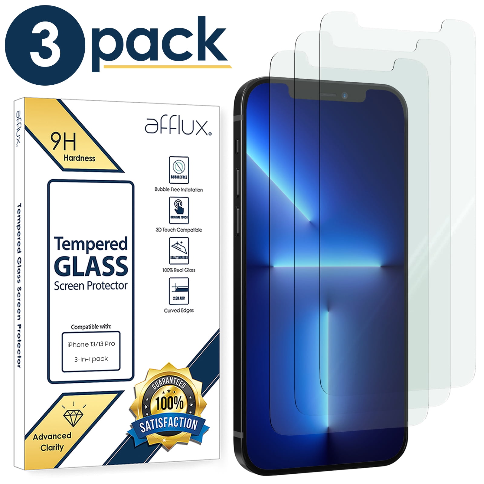 FreedomTech 3 Pack Screen Protector Compatible for iPhone 13 and iPhone 13 Pro [6.1 inch Display], [9H Hardness]-HD