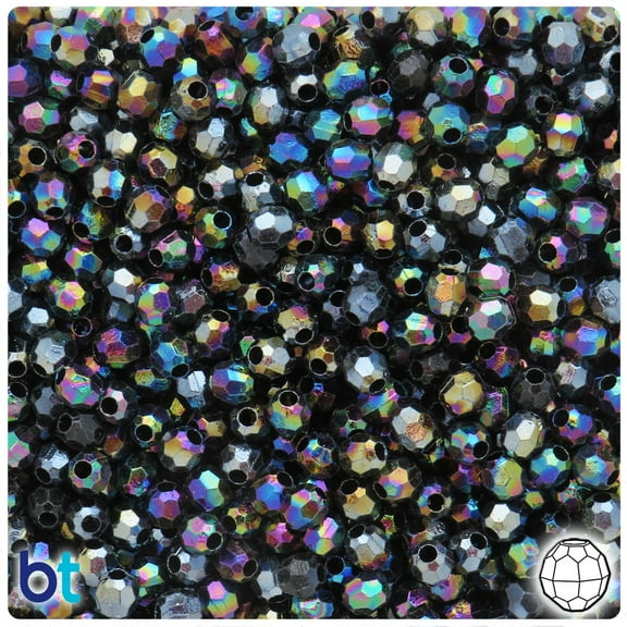BeadTin Black Opaque AB 6mm Faceted Round Plastic Beads (500pcs)