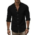 thumbnail image 6 of USNSM Mens Long Sleeve Shirts Casual Button Down Shirt Solid Color Band Collar Slim Fit Cotton Dress Shirts Black L, 6 of 9