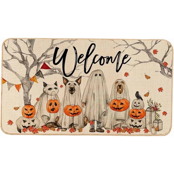 Halloween Decorations - Door Mat, Halloween Ghost Dogs Pumpkin Outdoor Mats for Front Door, Indoor Entrance Non-Slip Doormat, 1Pcs