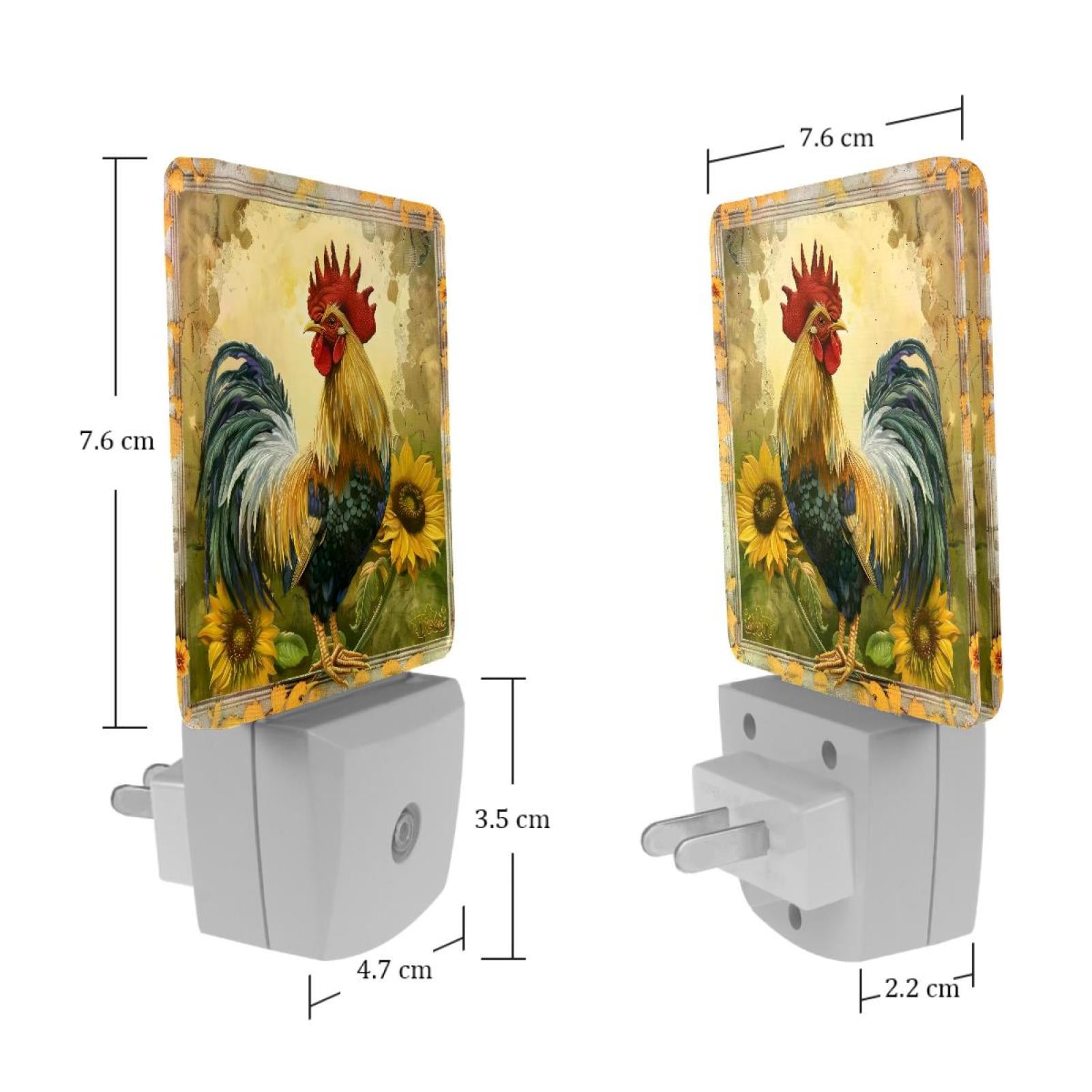 PhooArto Vintage Rooster Sunflower Art Pattern Plug in LED Night Light Auto Sensor Dusk to Dawn Decorative Night for Bedroom, Bathroom, Kitchen, Hallway, Stairs, Baby's Room, Energy Saving
