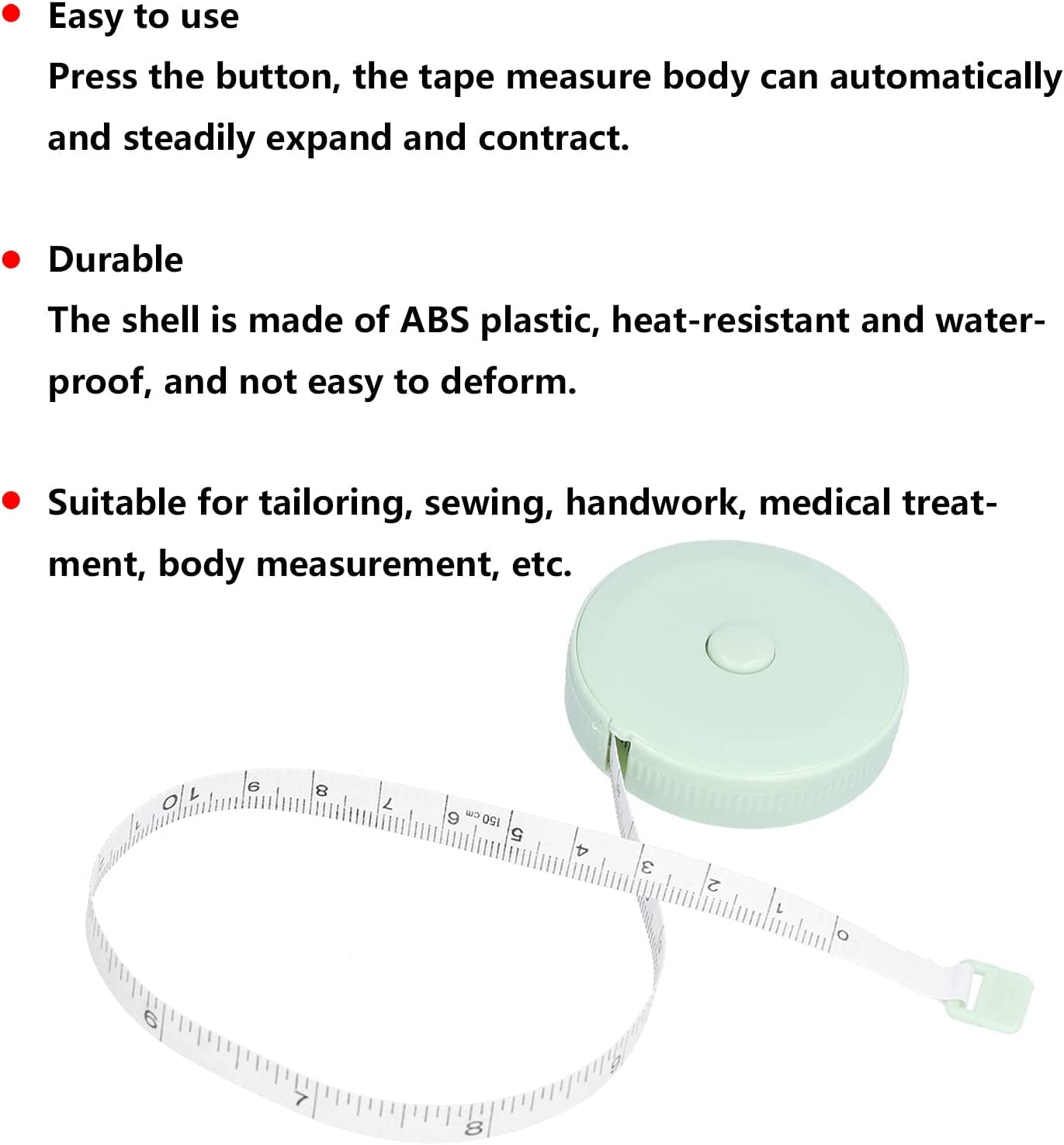 Gdminlo Soft Tape Measure Retractable Measuring for Body Fabric Sewing Tailor Cloth Knitting Craft Weight Loss Measurements Retractable Black Dual