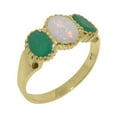 thumbnail image 1 of LBG British Made 10k Yellow Gold Genuine Natural Opal & Emerald Womens Statement Ring - 33 size options - Size 5.5, 1 of 7