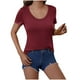thumbnail image 1 of Camisetas Casuales de Mujer Nueva Camiseta de Manga Corta de Cuello U de Color Sólido de Verano, Poliéster, 1 of 8