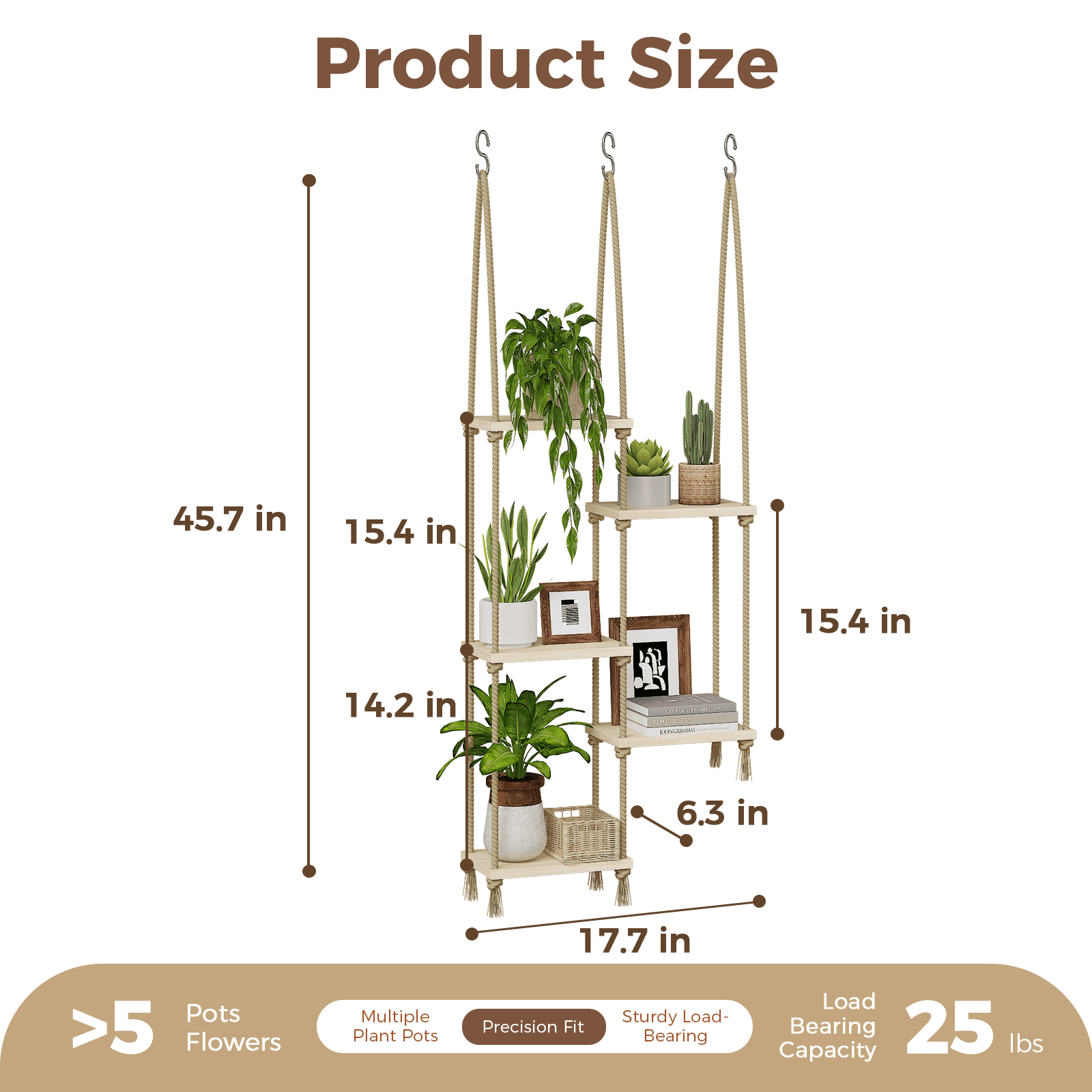 Bamworld Window Plant Shelf with Cotton Ropes for Indoor Plants, Living Room or Garden Decor