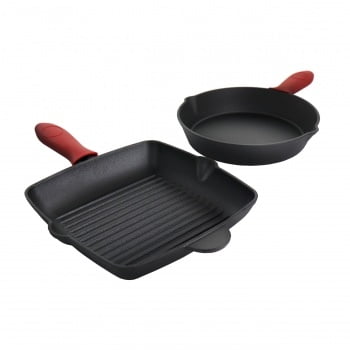 

LANTRO JS Pre Seasoned 4 Piece Cast Iron Set with Silicone Handles