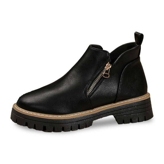 Xiaoxatg Women's Ankle Boots Stylish Heel Side Zipper Leather Booties for Everyday Comfort and Casual Wear - Design Ideal for Winter and Fall 7 Black