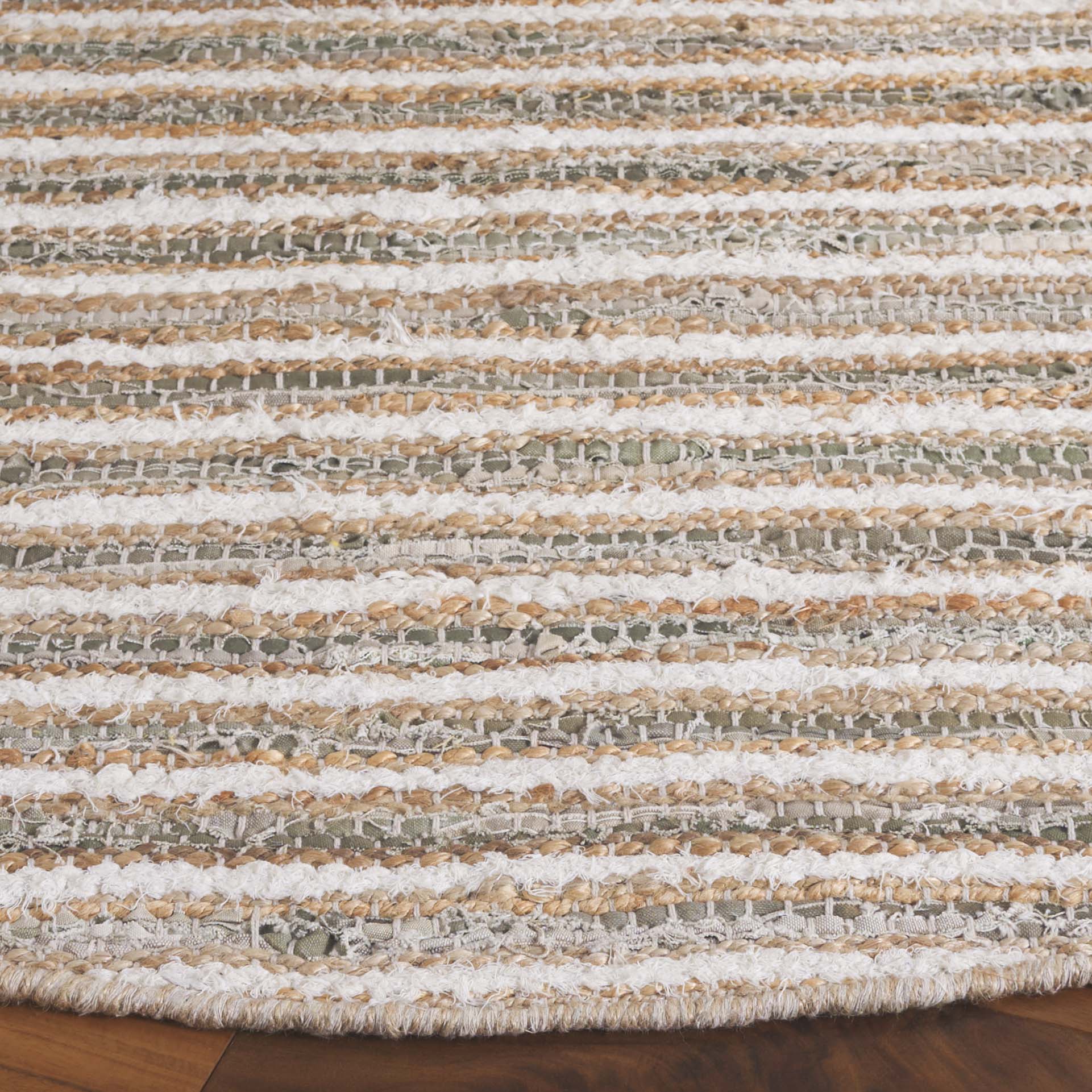 SAFAVIEH Cape Cod Jacinth Striped Area Rug, Natural/Green, 6' x 6' Round