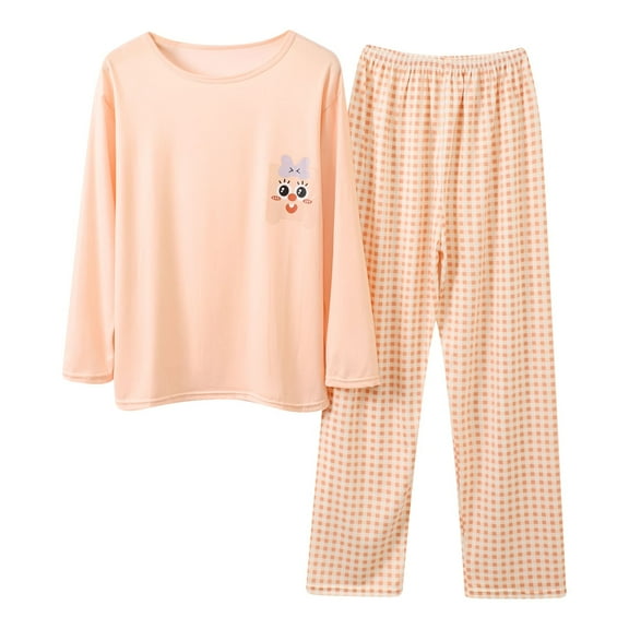 Women Pajama Set Long Sleeve Pullover Pajama Sets Cozy Cartoon Loungewear for Soft Sleepwear Nightwear Set Sleepwear for Women Pink L