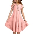 thumbnail image 2 of EnJoCho Girls Casual Smoc𝗄ed Dress Square Neck Puff Short Sleeve Ruffle Dresses 4-13 Years Summer Tank Dresses Youth, 2 of 5
