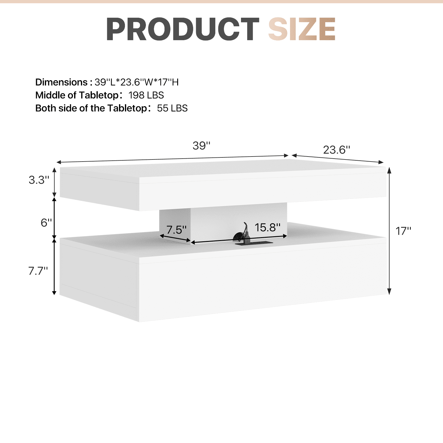 Sonegra 39" High-Glossy LED Coffee Table, Storage Coffee Table with 2 Sliding Drawers for Living Room, Modern Stylish Double-Layer Center Tables with LED Lights, White