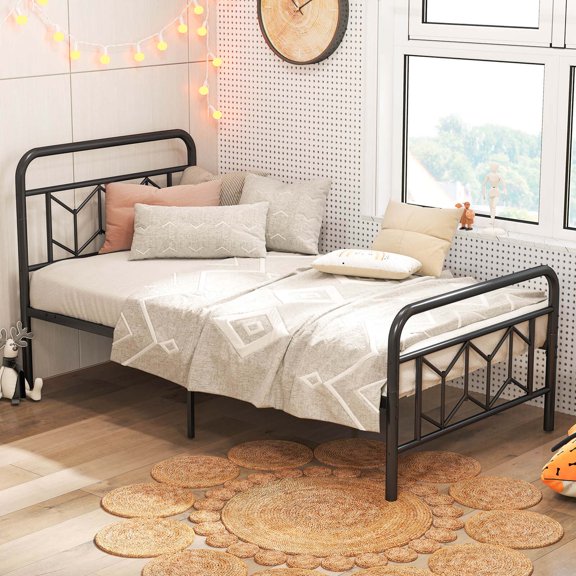 Costway Twin Size Bed Frame Mattress Foundation with Headboard 12.5" Under-bed Storage Black