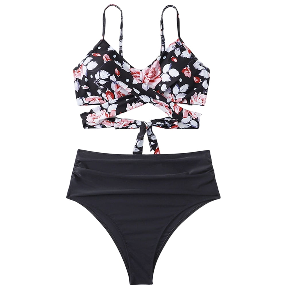 Bikini Set Womens Bikini Set HighBreasted Straps Floral Print Bikini