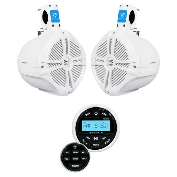 Rockville RGHR2 Marine Bluetooth USB Receiver Remote (2) 8" Wakeboard Speakers