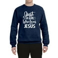 thumbnail image 2 of Wild Bobby Just A Girl Who Loves Jesus Inspirational/Christian Unisex Crewneck Graphic Sweatshirt, Vintage Heather Navy, XX-Large, 2 of 5