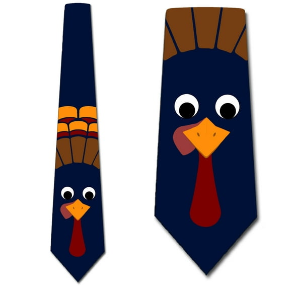 Turkey Ties Mens Navy Thanksgiving Tie Holiday Fun Necktie by Three Rooker