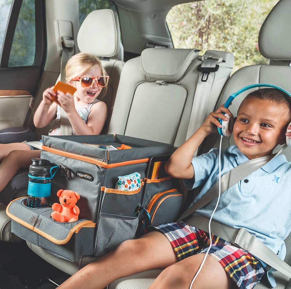 Car Organizer for Kids with Cooler and Snack Tray (Gray)