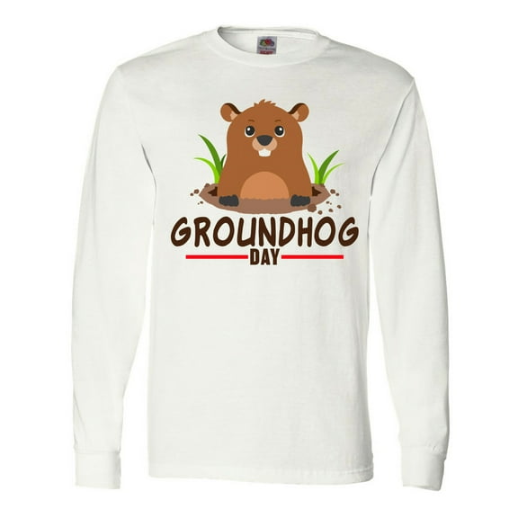 Inktastic Groundhog Day with Cute Groundhog Illustration Long Sleeve T-Shirt