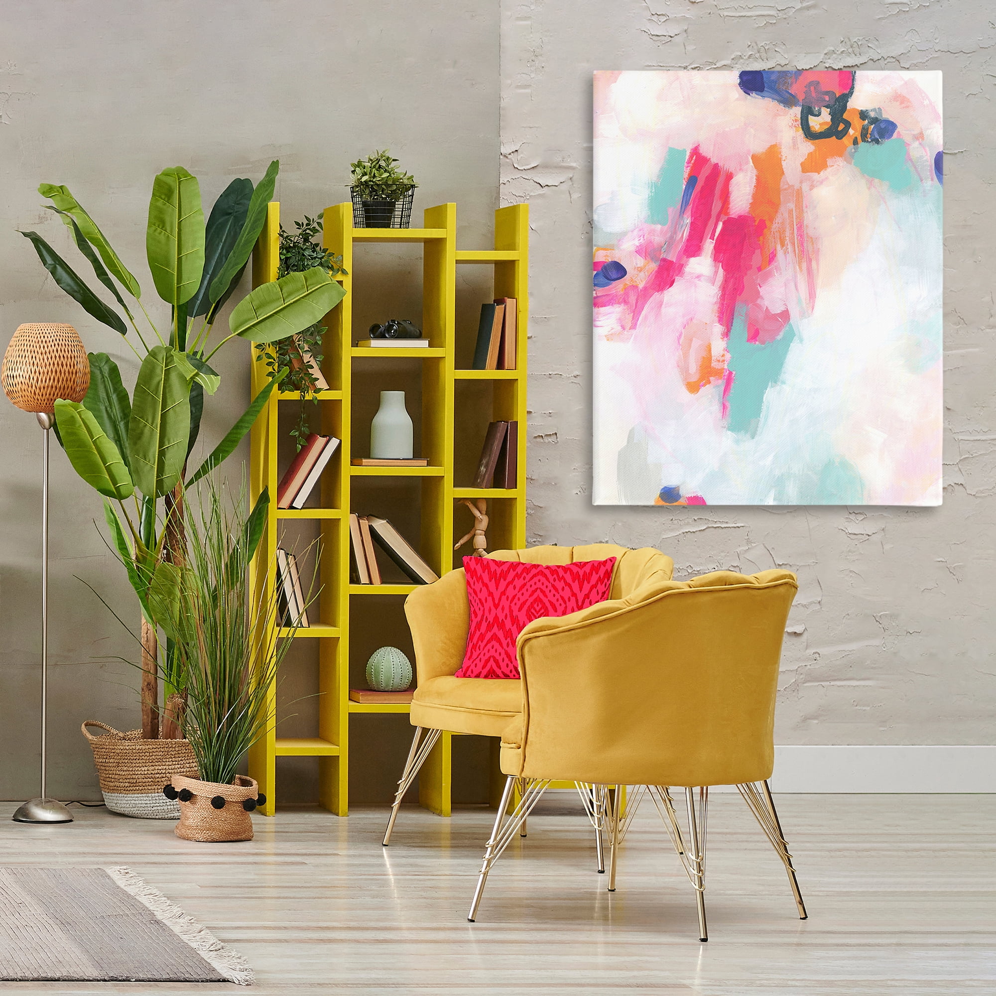 Stupell Industries Pink & Blue Paint Strokes Abstract Painting Wrapped Canvas Art Print Wall Art, 36 x 48