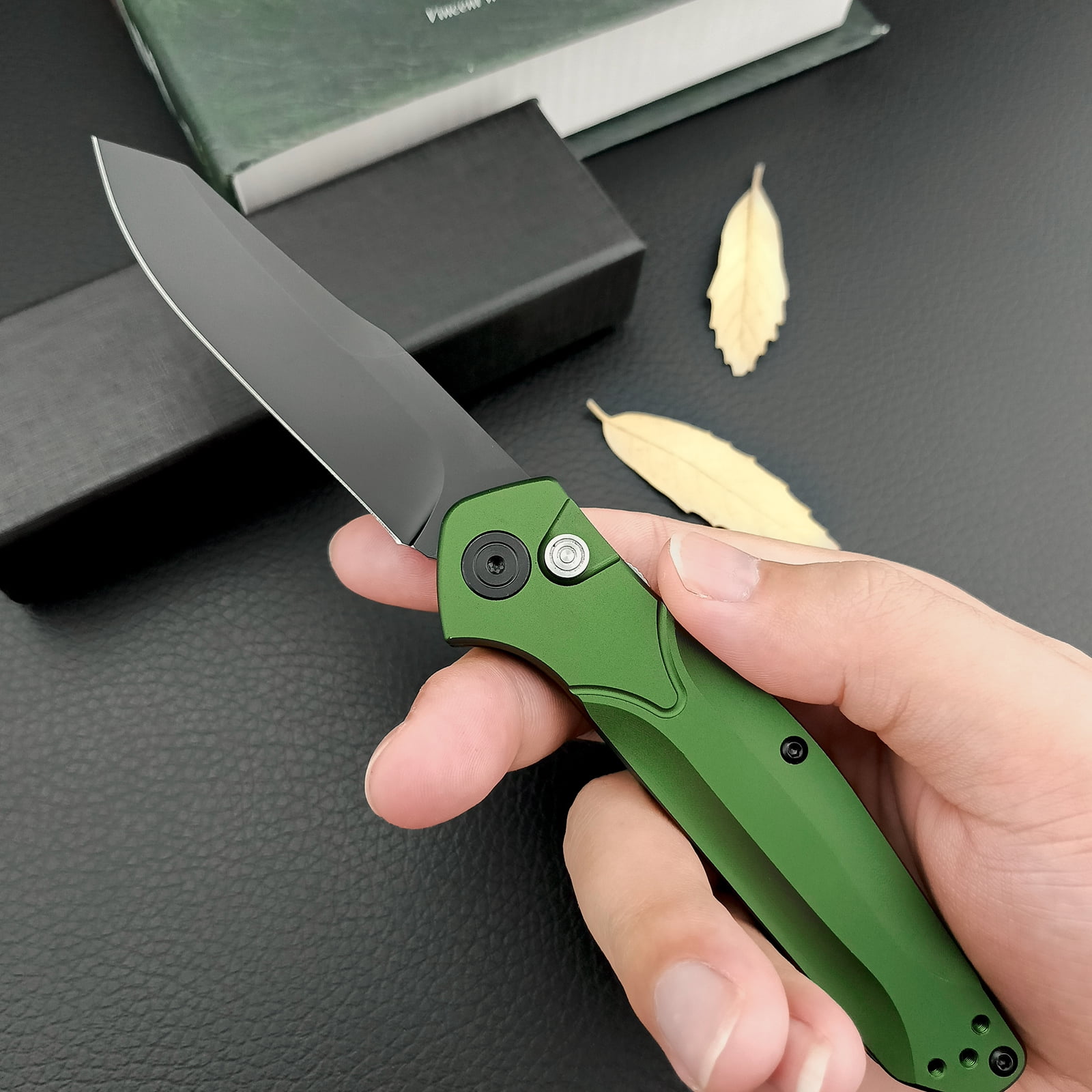 Folding Pocket Knife for Men and Women,3.15 Inch D2 Satin Blade, Green Aluminium Handle, Ideal for Utility EDC Knife