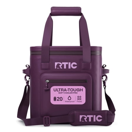 RTIC 20 Can Ultra-Tough Soft Cooler Pro, Leakproof Cooler, Waterproof Zipper, Plum