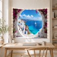 thumbnail image 4 of Mediterranean Coastal View Through Stone Arch, Serene Coastal Style for Ocean Lovers, Coastal Landscape Art, Housewarming Gift Tapestry Wall Hanging for Bedroom and Living Room, 4 of 5