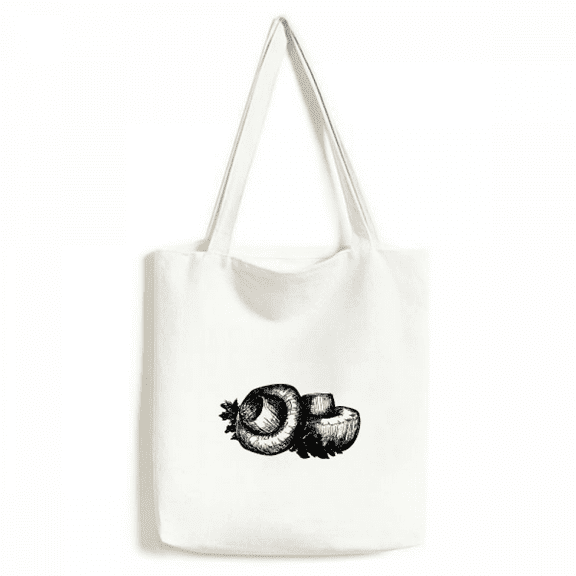 Realistic Mushroom Line Illustration Pattern Tote Canvas Bag Shopping Satchel Casual Handbag
